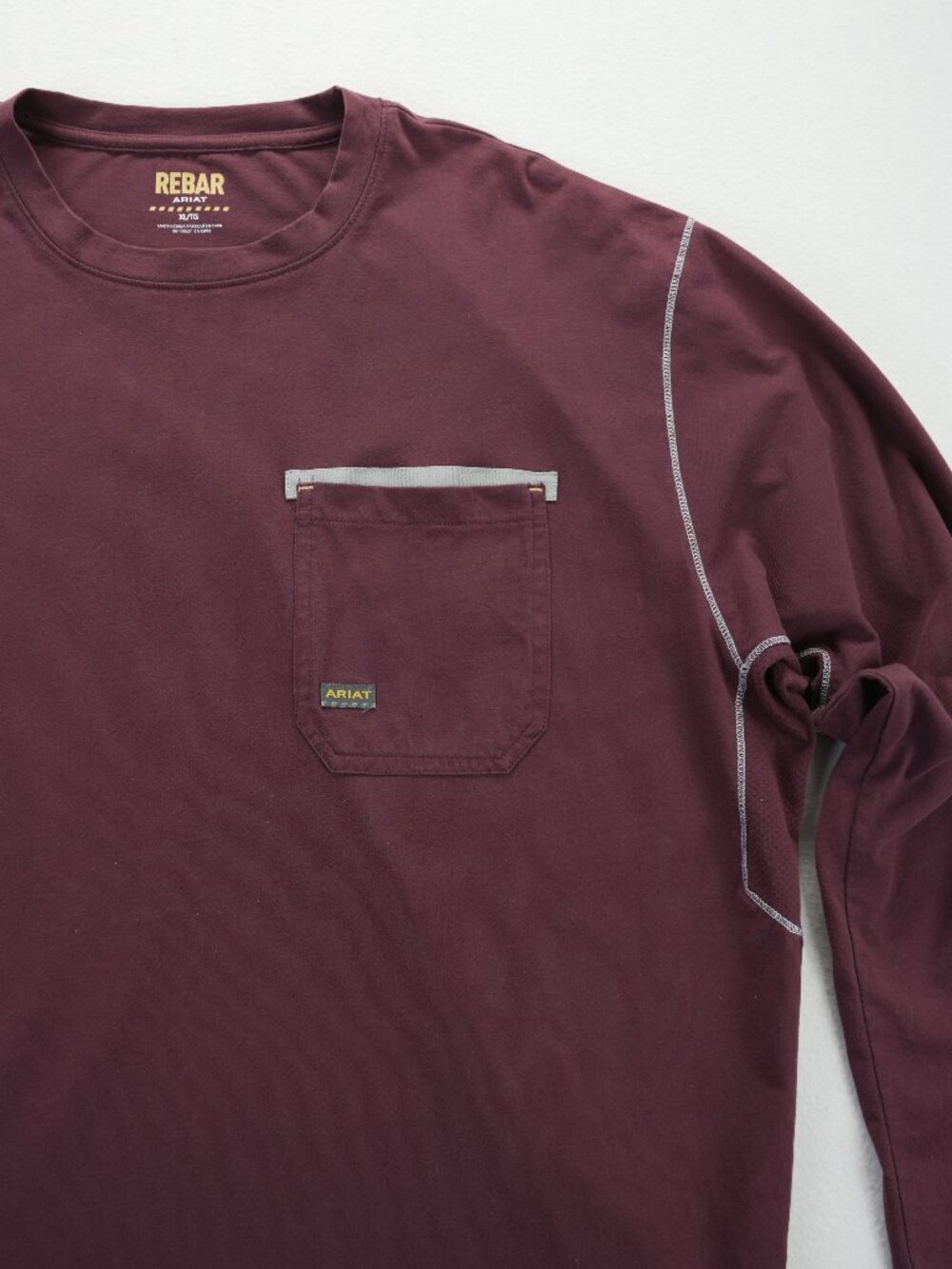 Ariat Rebar Men's Maroon Red Long Sleeve Workwear Hidden Pen Pocket Shirt XL